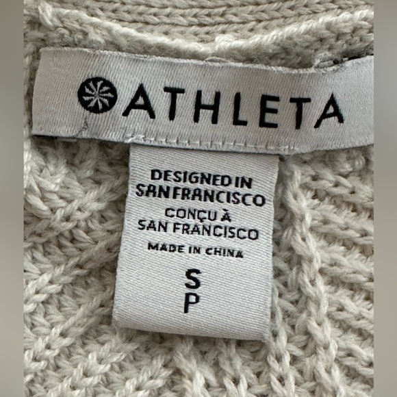 Athleta Cream V-Neck Sweater Merino Wool and Polyester Blend Size Small - Picture 4 of 9